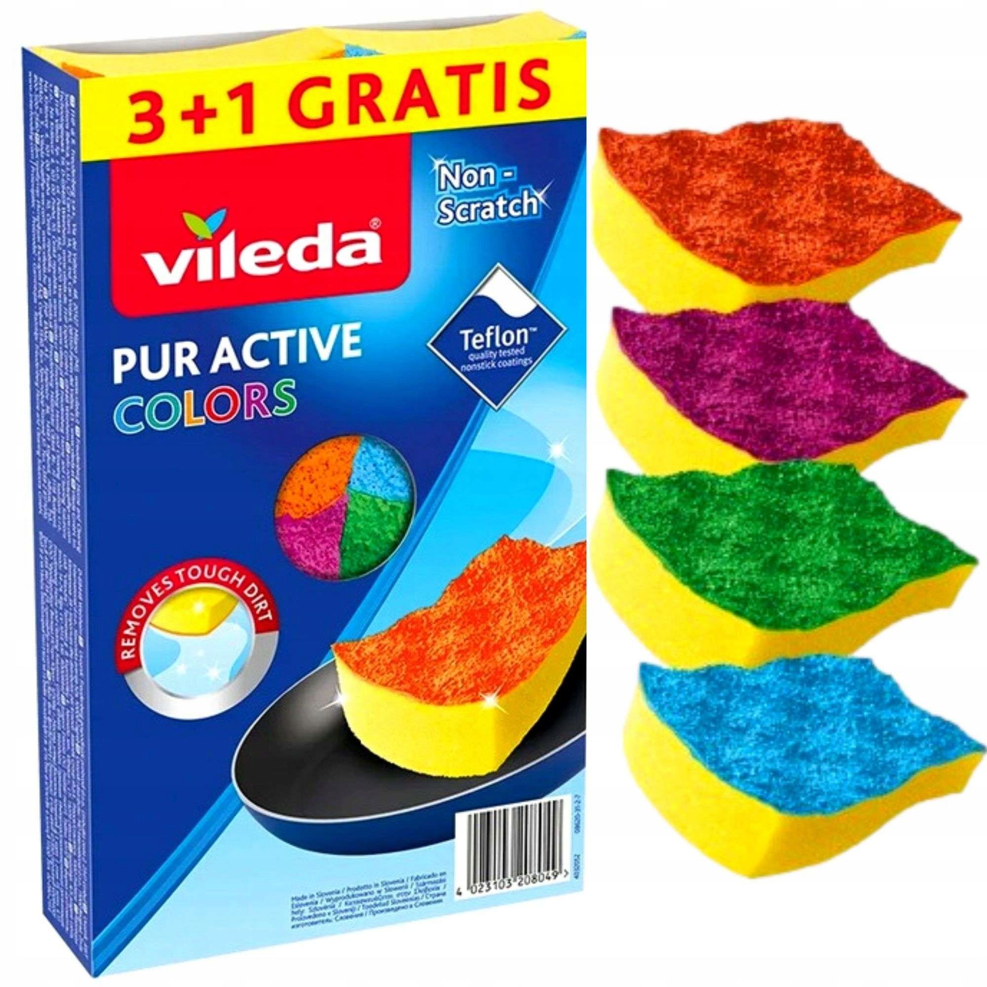 Губки для мытья посуды PUR ACTIVE COLORS 3+1шт VILEDA