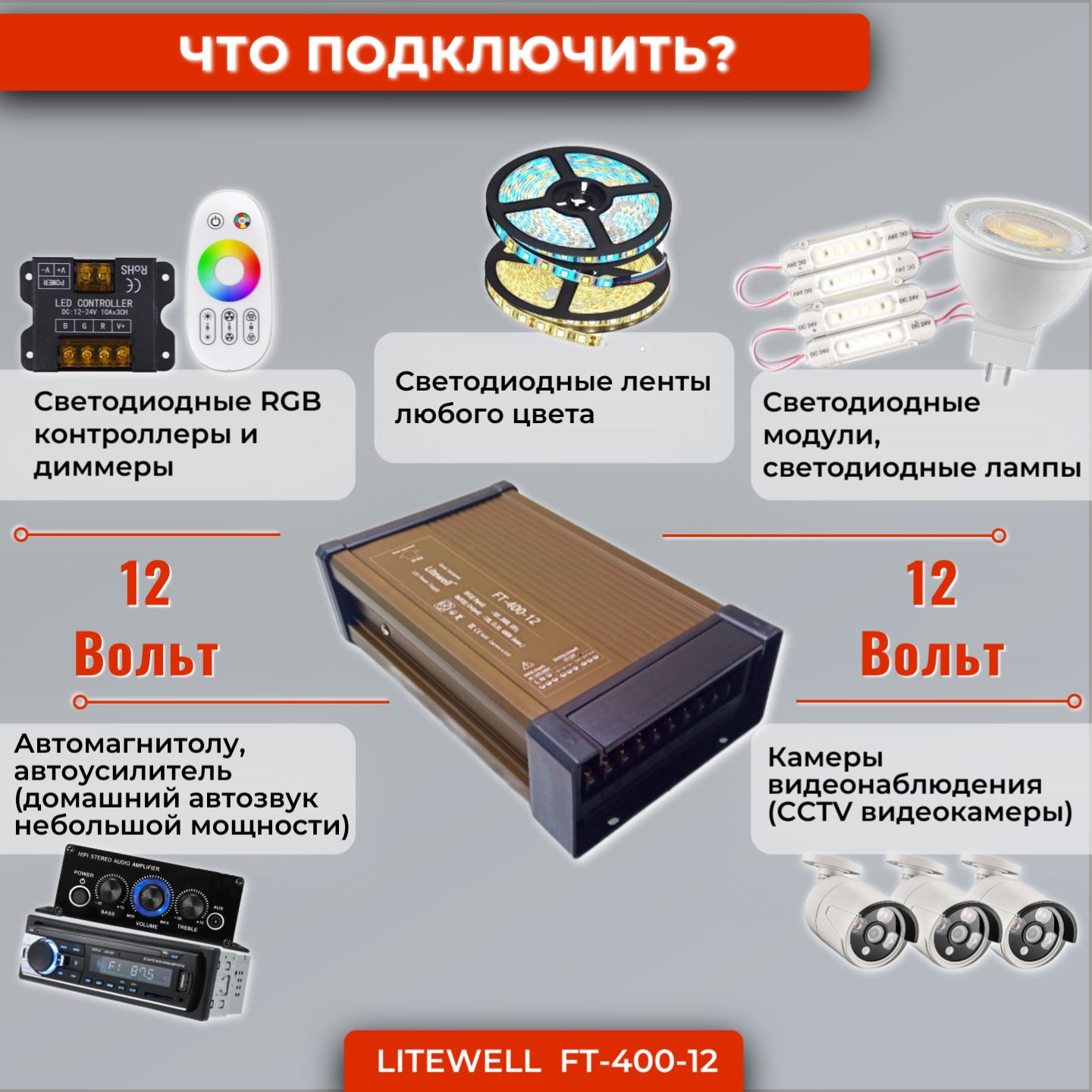 Блокпитания12VLitewellFT-400-12,мощность400Вт