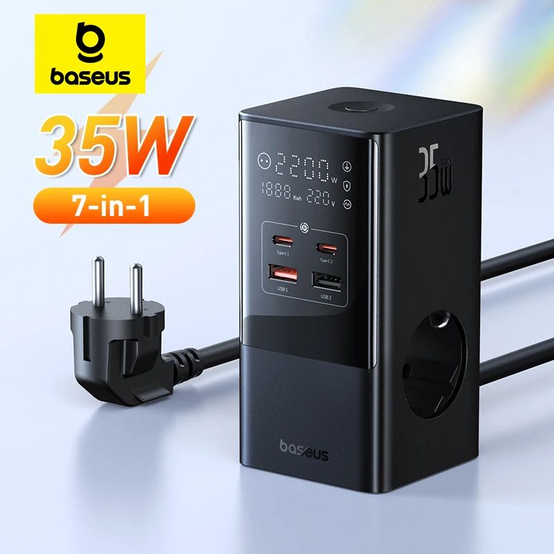 СетевоезарядноеустройствоBaseusPowerCombo7в1TowerPowerStrip3AC+2U+2С35WCCGAN35-S3ACE