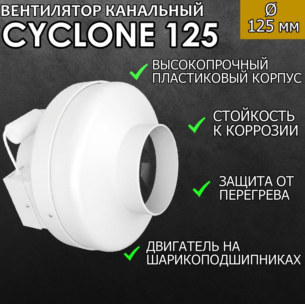 CYCLONE 125 канальный центробежный вентилятор в пластиковом корпусе