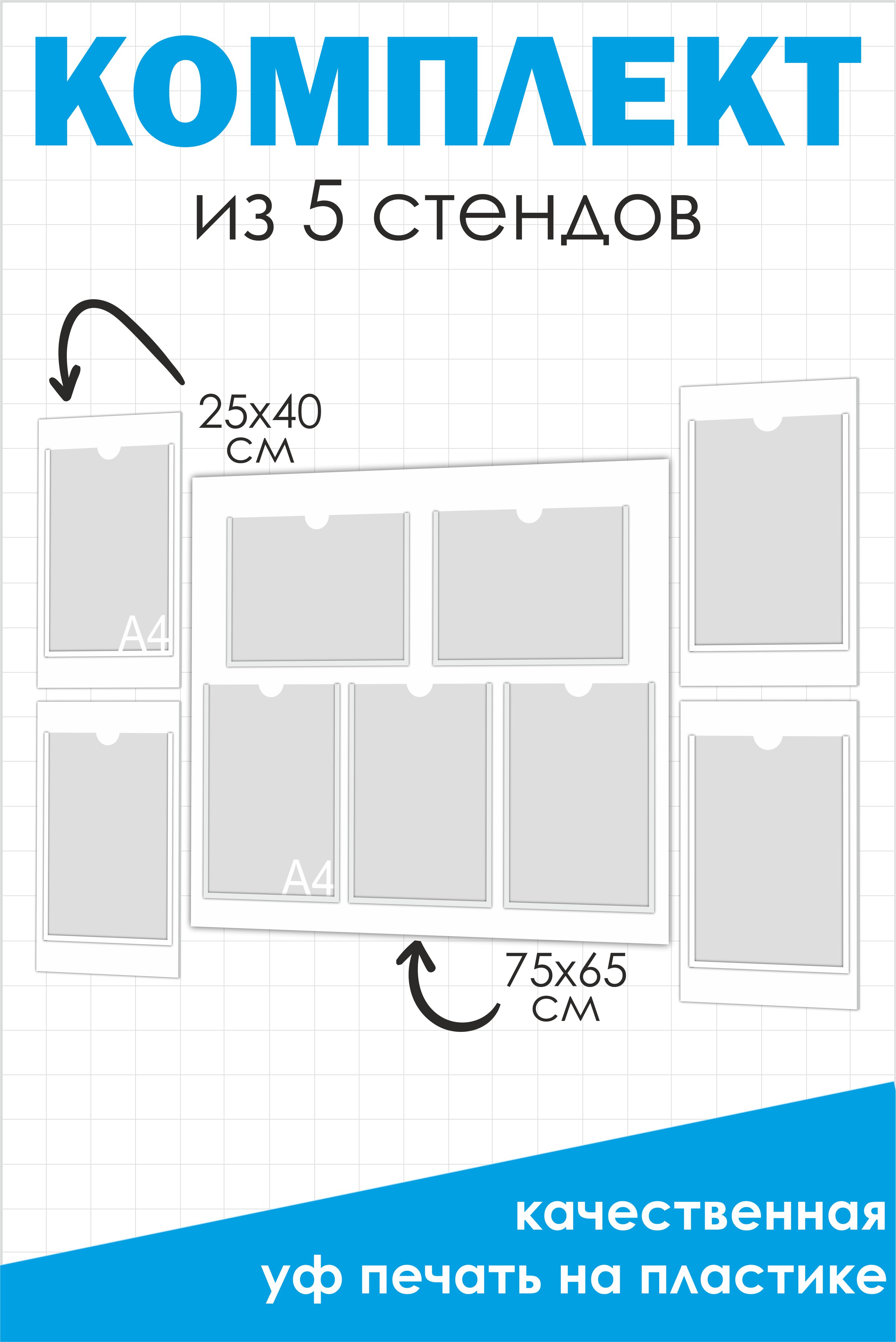 Набор отдельных стендов 750х650 большой и 280х400 4 шт маленькие ПВХ 3мм + УФ печать