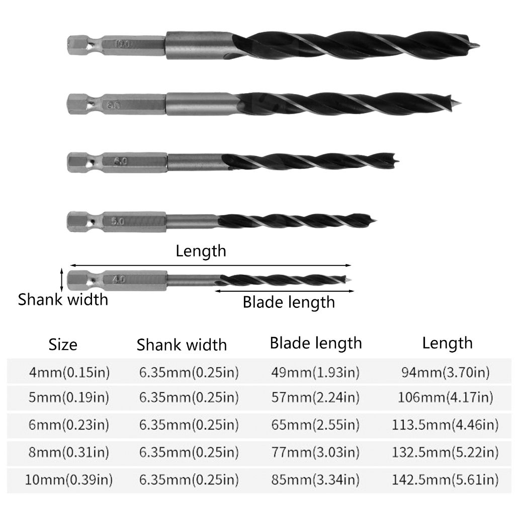 456810мм5штБыстросменныеМеталлическиеИнструменты1/4"НаборСверлПоДеревуСШестиграннымХвостовикомHCS