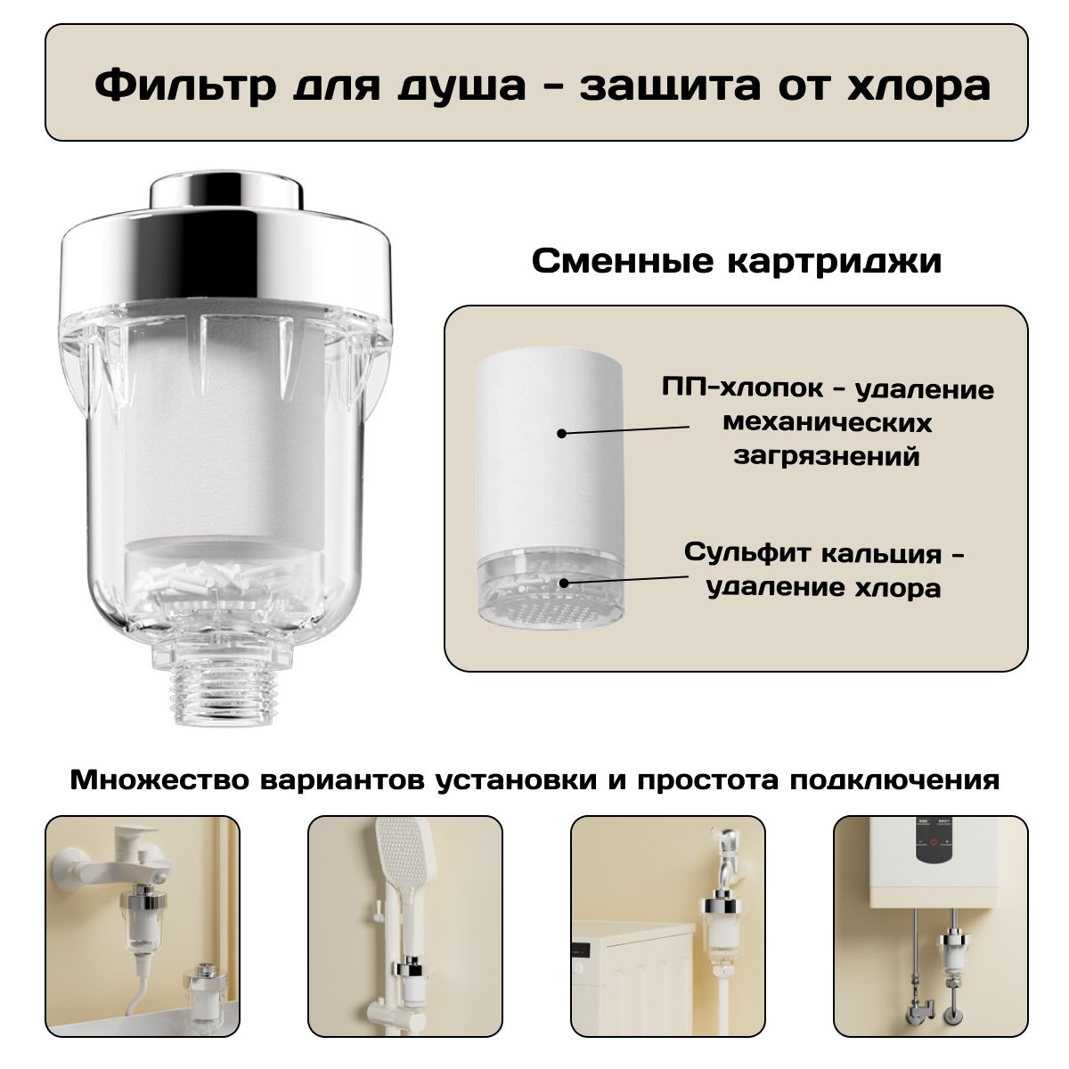 Фильтр для душа и защиты бытовых приборов ( стиральная, посудомоечная машина), очистка воды от примесей и хлора