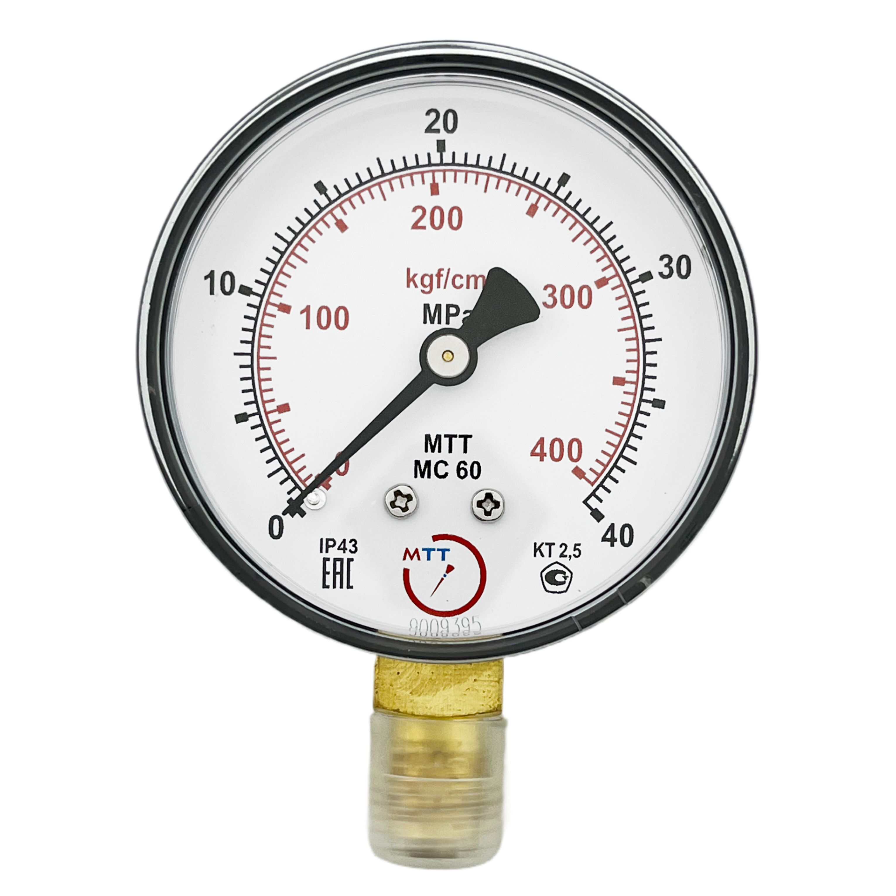 Манометр МС60 давление 0-40 МПа (400 бар) резьба М12х1.5 класс точности 2,5 корпус 62 мм. поверка 2 года