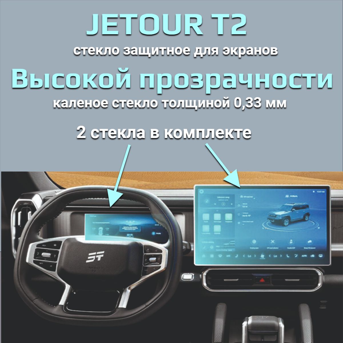 Защитное стекло на экраны Jetour T2/Защита мультимедиа Джетур Т2