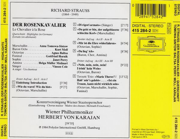 Диск R Strauss: Der Rosenkavalier - Composer: Richard Strauss; (1 CD)