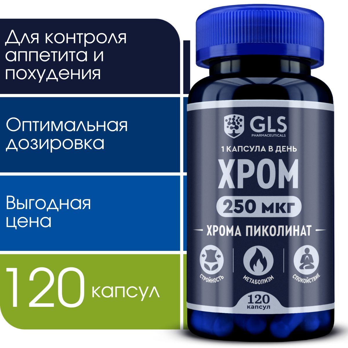 Хрома Пиколинат 250 мкг, витамины / бад для похудения, снижения веса и контроля аппетита, 120 капсул.