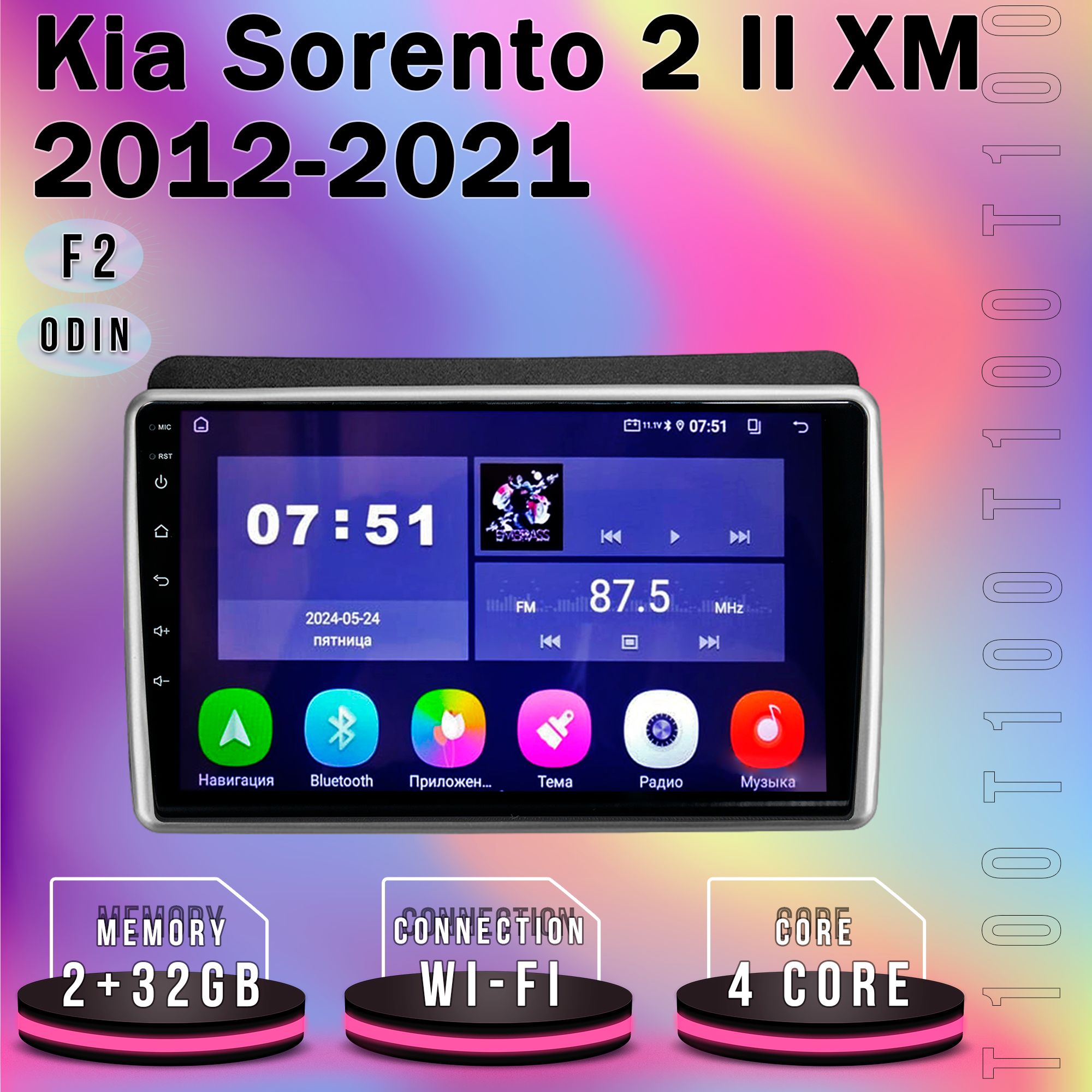 Штатная магнитола T100/2+32GB/ KIA SORENTO 2 (F2) 2012-2021/КИА Соренто магнитола Android 10 2din головное устройство мультимедиа