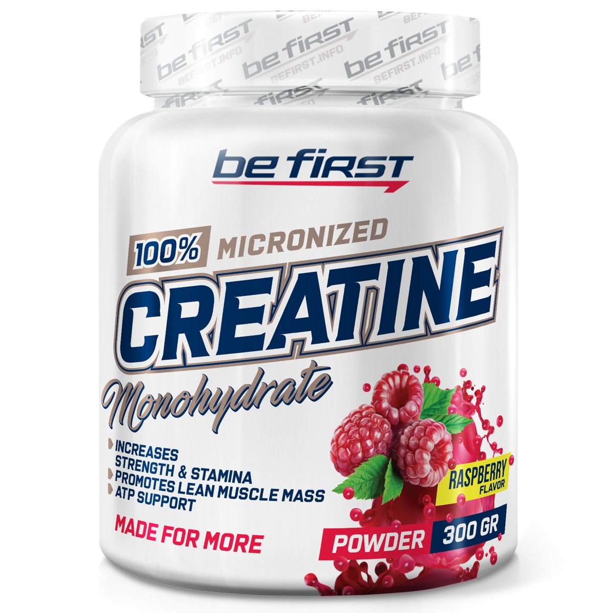 Креатин моногидрат порошок Be First Creatine Powder Monohydrate Micronized 300 гр, малина