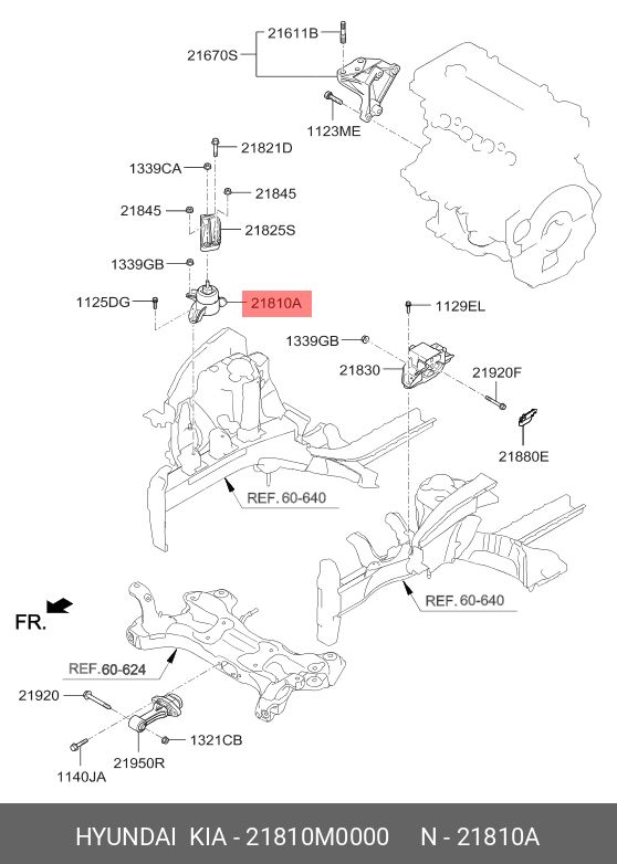 Hyundai-KIAОпорадвигателя,арт.21810M0000,1шт.