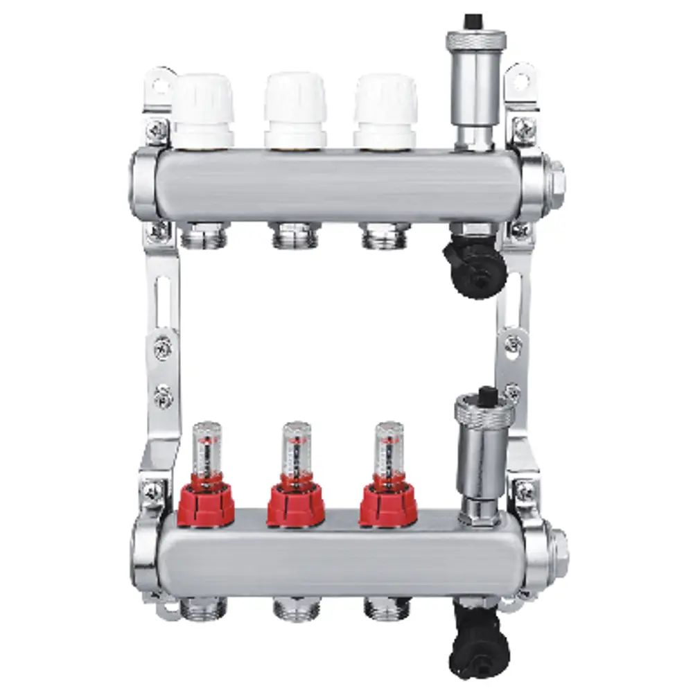 Коллекторная группа с расходомерами, 1"x3/4" на 3 выхода, нержавеющая сталь