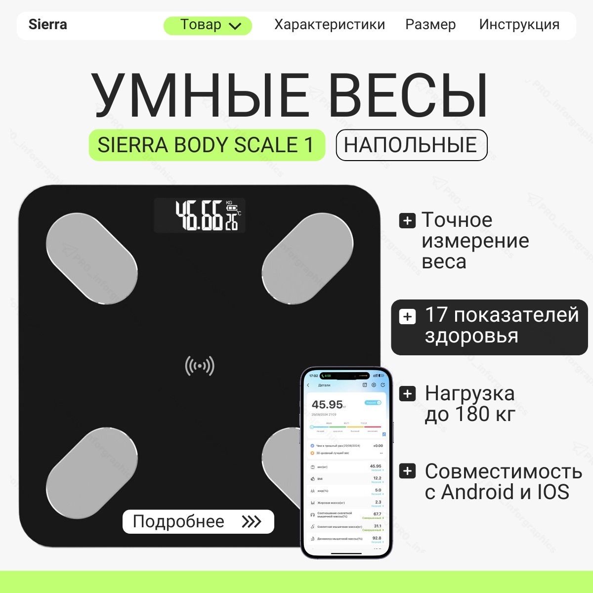 весынапольныеэлектронные,умныевесысподключениемктелефонуBODYSCALE1,черные