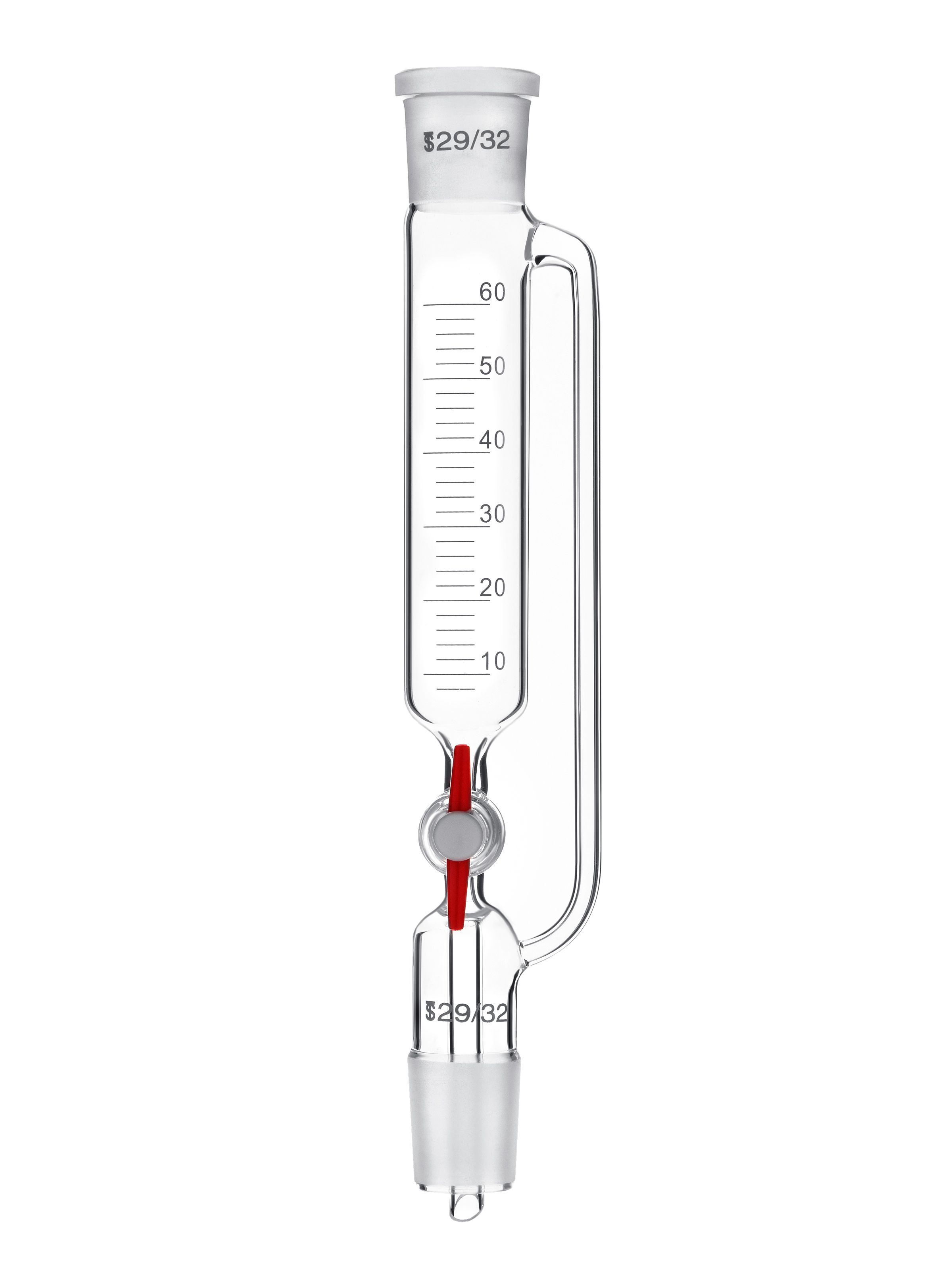 Воронка капельная цилиндрическая, 60 мл, с компенсатором, шлиф 29/32-29/32, с PTFE краном