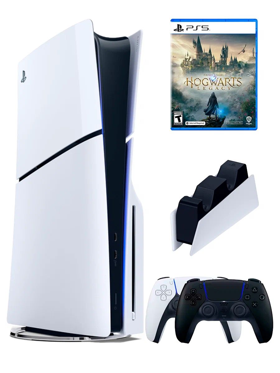 PS5 (ПС5) Игровая приставка Sony PlayStation 5 Slim +2-й геймпад(черный)+зарядное+игра Hogwarts, 1000ГБ