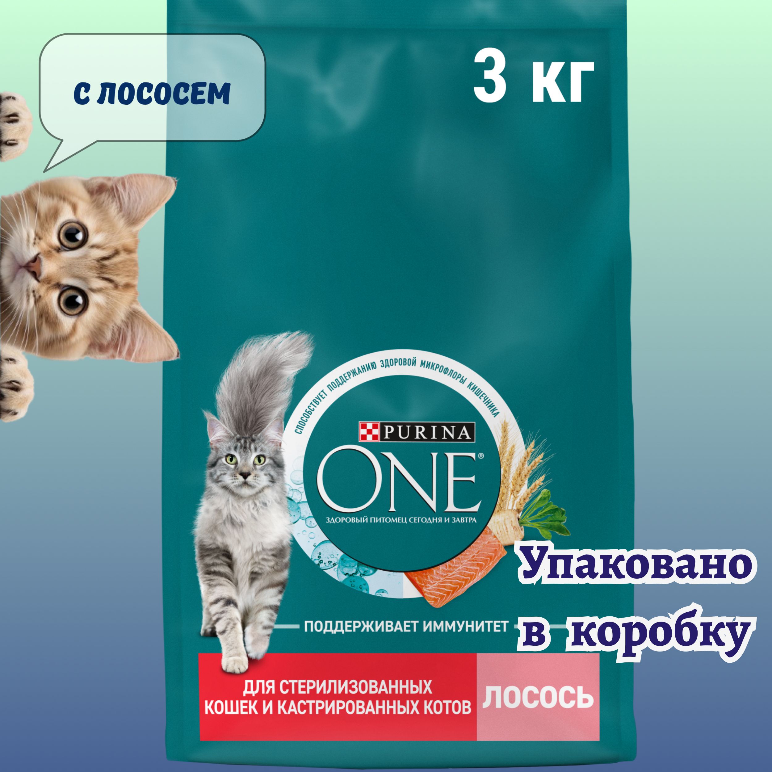 Сухой корм Purina ONE для стерилизованных кошек, с лососем, 3 кг