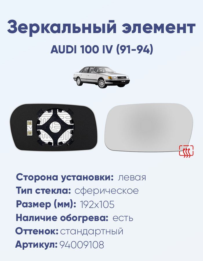 ЗеркальныйэлементлевыйAUDI100IV(91-94)сферанейтральныйсобогревом