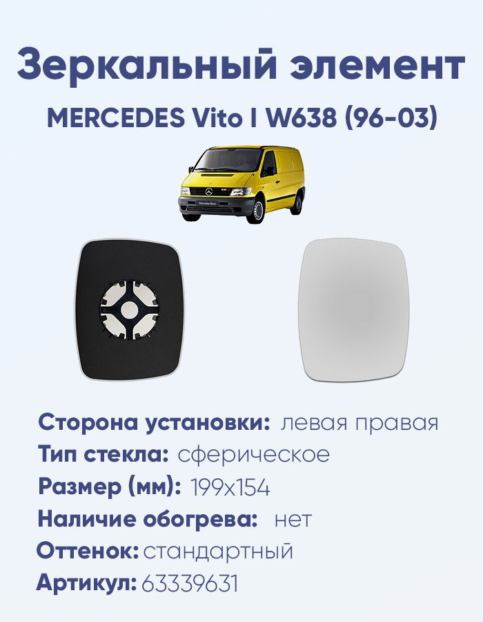 Зеркальный элемент основной MERCEDES Vito I W638 (96-03) сфера нейтральный без обогрева