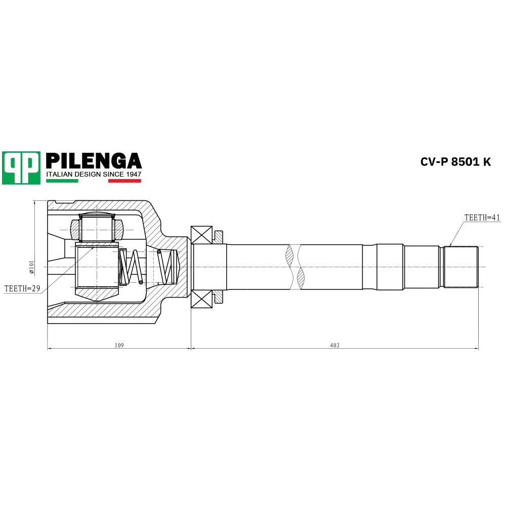 ШРУС внутренний правый шлицы - 41х29 BOXER III, DUCATO III, JUMPER III CV-P8501K Pilenga CV-P8501K