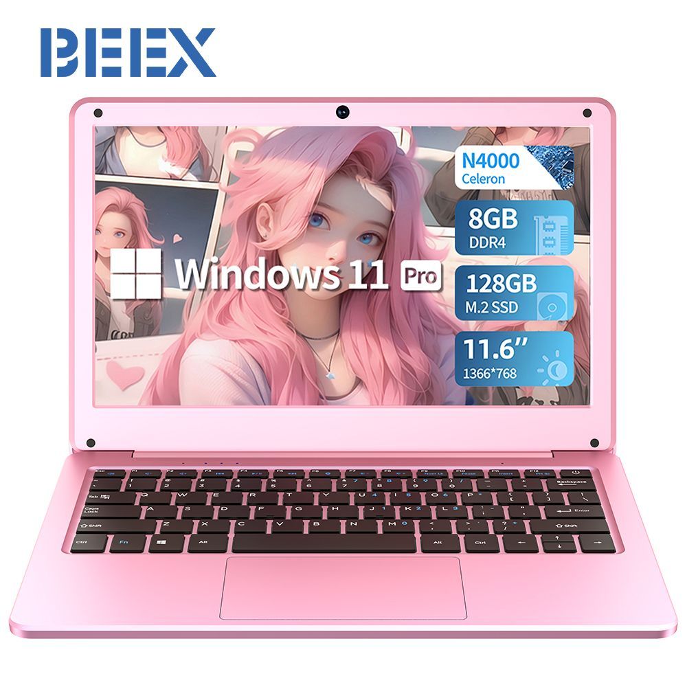 BEEXN116AНоутбук11.6",IntelCeleronN4000,RAM8ГБ,IntelUHDGraphics600,WindowsPro,розовый,Русскаяраскладка