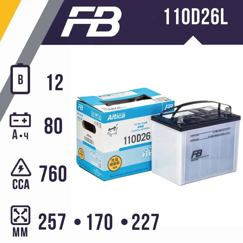 Аккумулятор автомобильный FURUKAWA BATTERY ALTICA HIGH GRADE 110D26R пр.полярность 80A ч 760A (257x170x227)