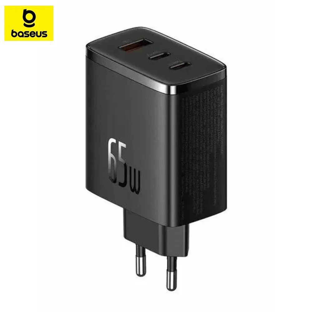 СетевоезарядноеустройствоBaseusCubeGan65W1USB+2Type-C,Черный,поддержкаPDQCPPS