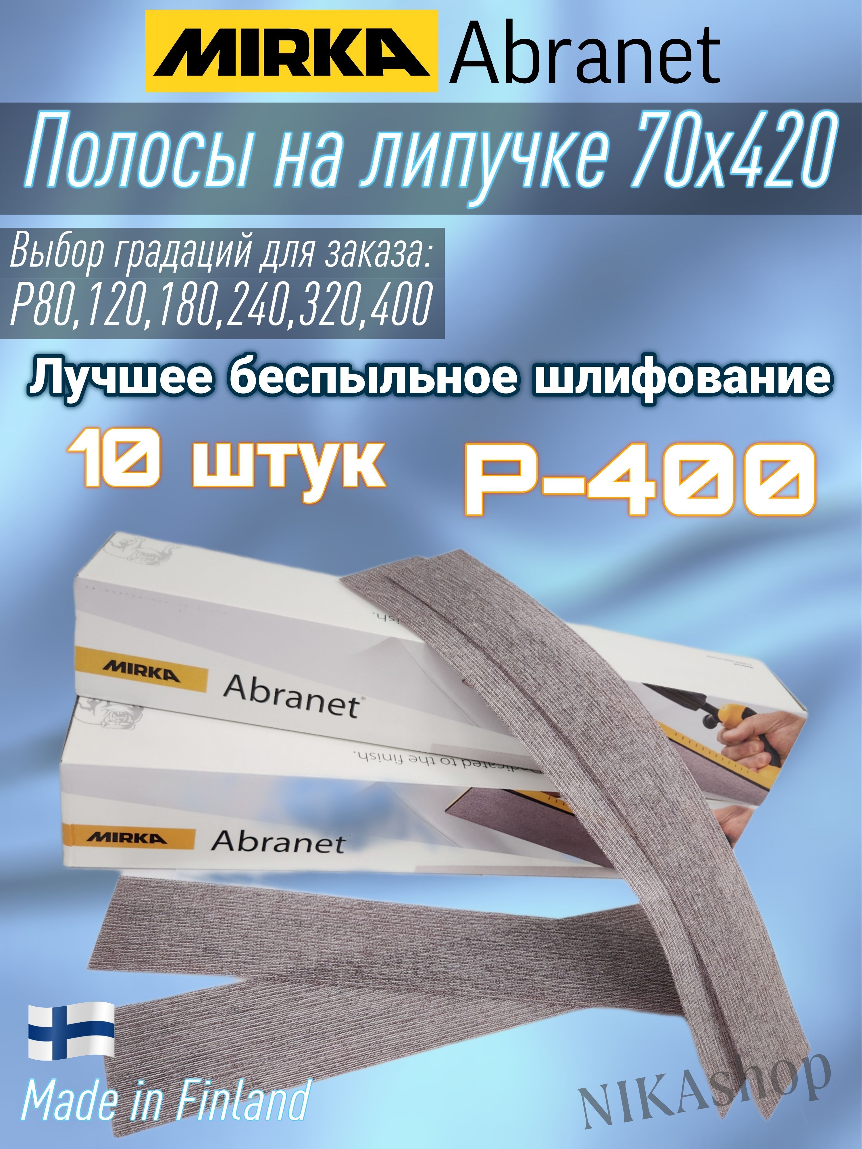 MirkaAbranetшлифовальныеполосы70х420.МиркаАбранетсетчатыйабразивР-400(10штук).