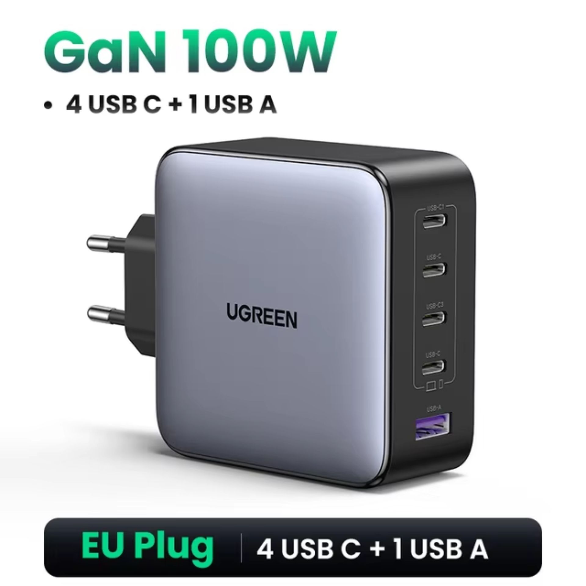 Сетевоезарядноеустройство100ВтUGREENX563/1xUSB-A,4xUSB-C/БыстраязарядкаPD3.0,GaN