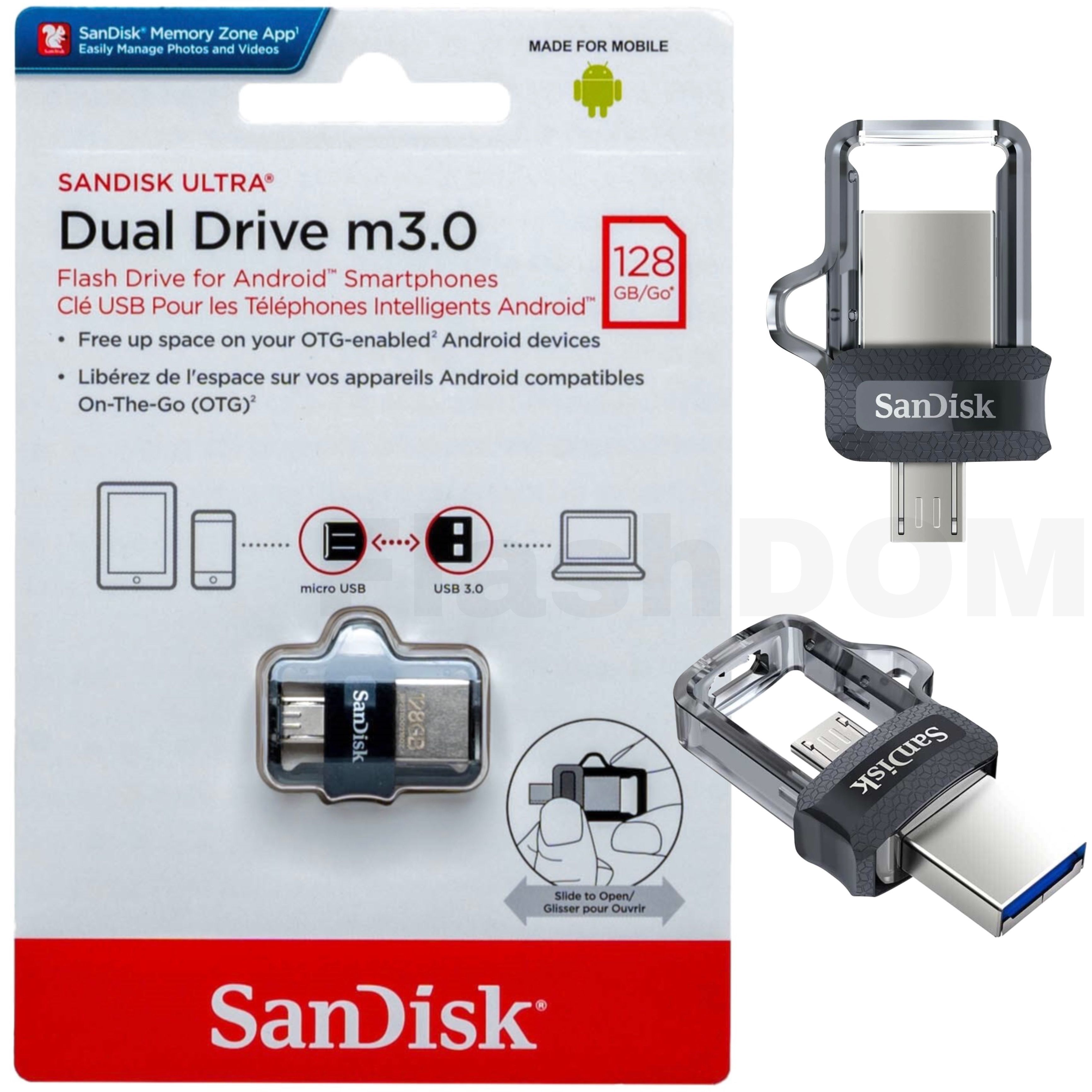 Флеш-накопительSandisk128ГБUltraDualDrivem3.0USB3.0micro-USB