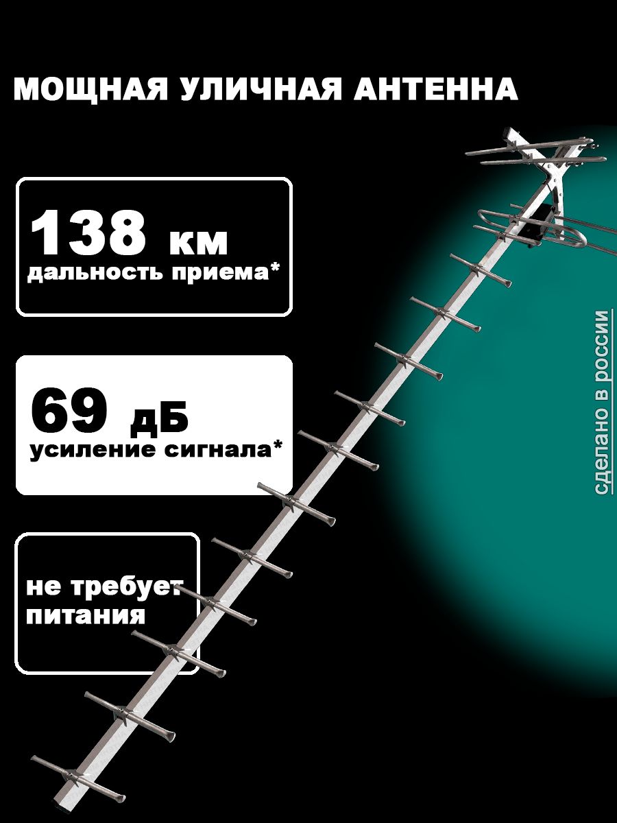 Активная антенна для телевизора уличная Мир-Антенн-Мир-19-а2 5в DVB-T2 (с усилителем)