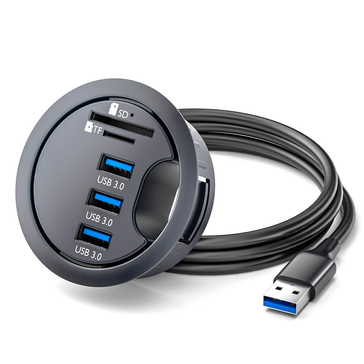 ХабUSB3.0на3USB3.0икардридервстолешницу/заглушкадлястола/настольныйUSB-концентраторDESK3U+CARD