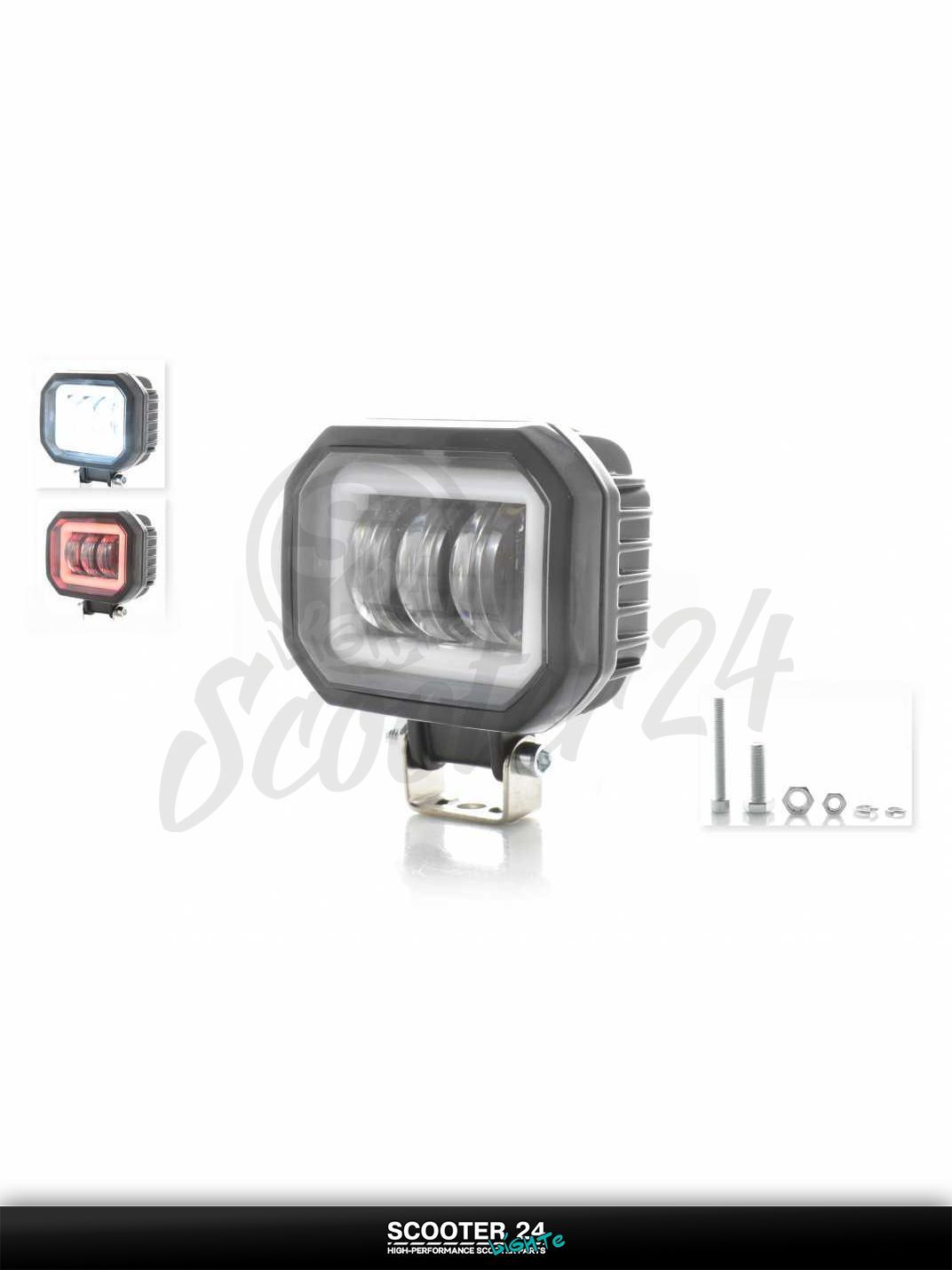 Фара дополнительная диодная на мотоцикл и другую мототехнику, прямоугольная 94 74, красный габарит #A24 3Z1