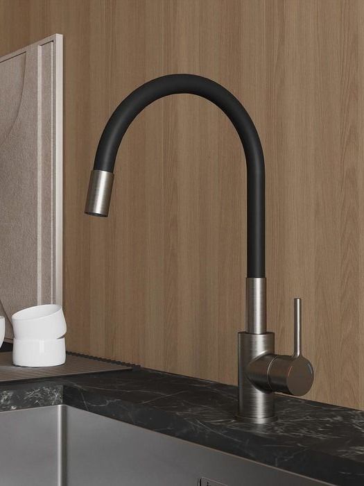 Фото товара на маркетплейсе ozon Смеситель для кухни с гибким изливом, сатин, Meal, Milardo, M01BN0FM05