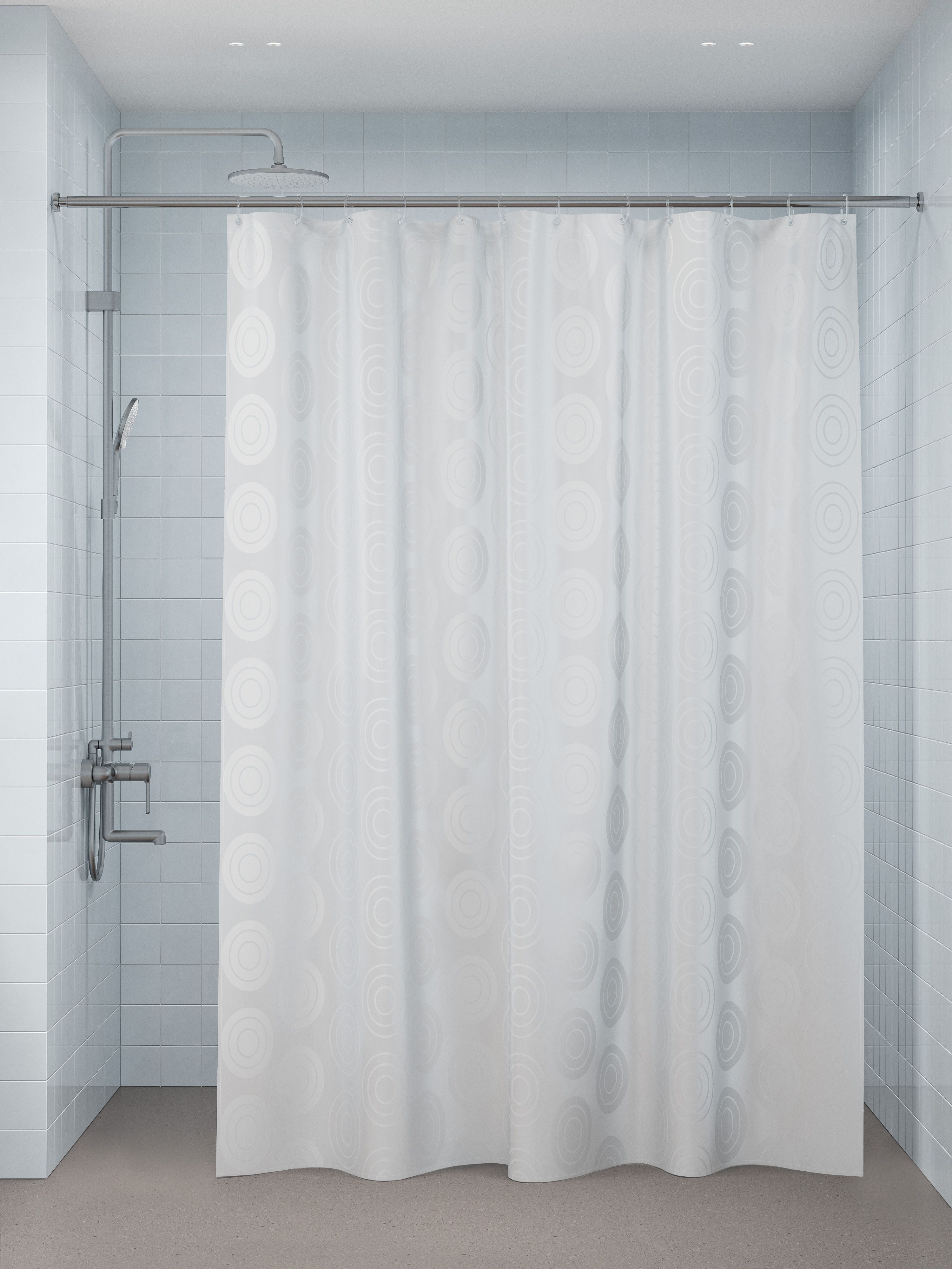 Фото товара на маркетплейсе ozon Штора для ванной комнаты и душа IDDIS, 240х200 см, тканевая, водонепроницаемая, полиэстер, с кольцами, BD04P24i11