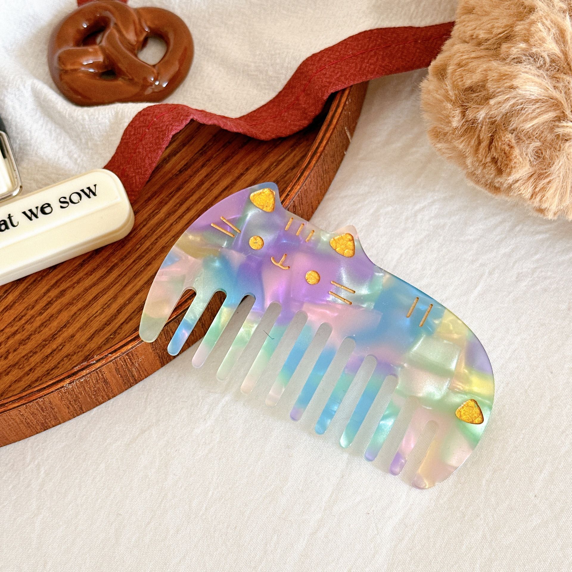 Ретрорасческасширокимизубьями"Котики"-антистатическаямассажнаящетка(портативныйдизайн)