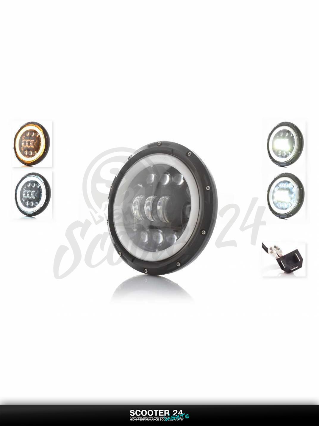 Фара мото диодная круглая D177 H4 2 габарита (белый/желтый) C22-3S1 универсальная на мотоцикл / питбайк и скутер квадроцикл АШ4