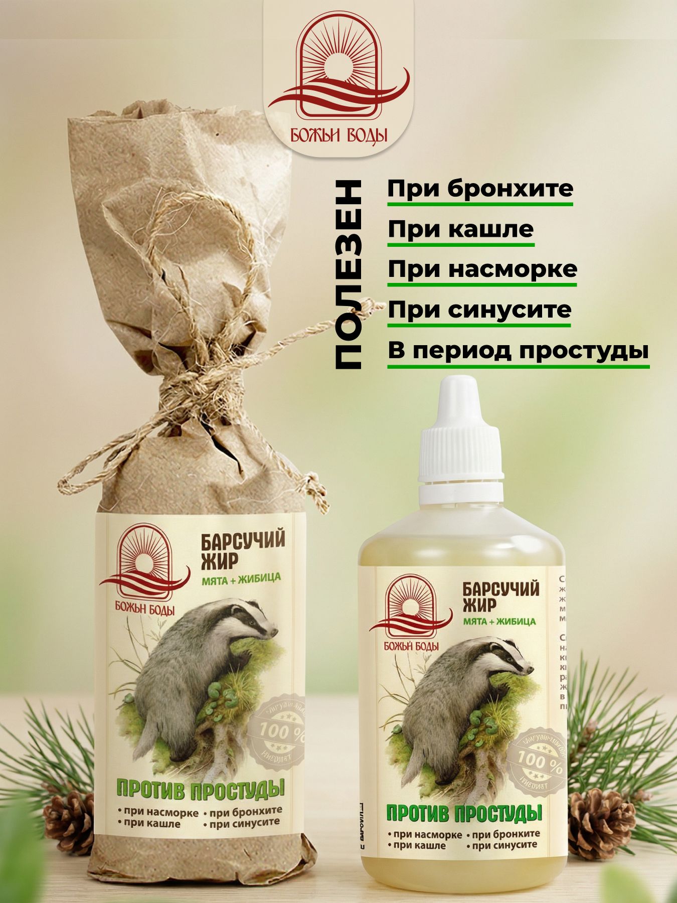 Бальзам Барсучий жир, для суставов 100 мл, Божьи воды