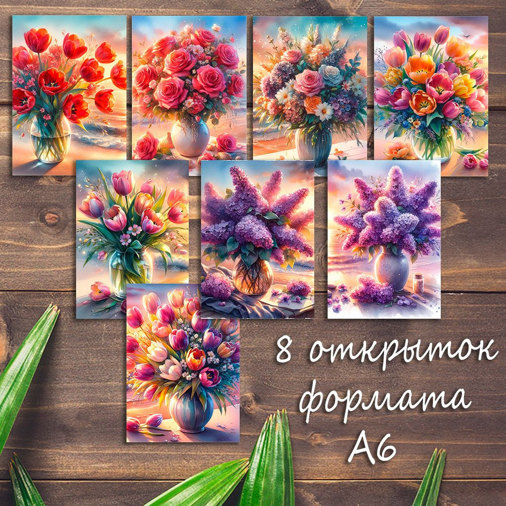 Большой набор открыток Цветы, 8 штук #1