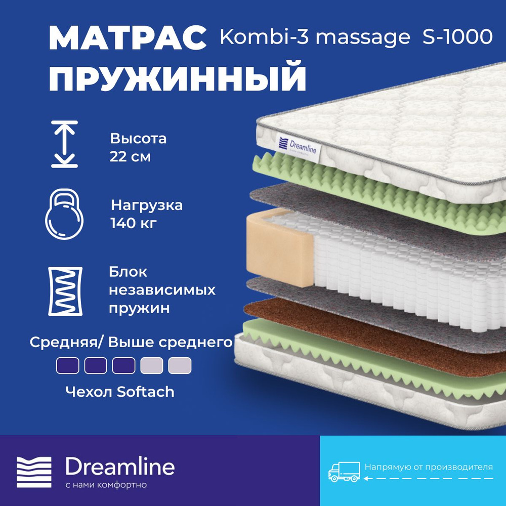 Матрас Dreamline Kombi-3 massage S-1000 независимые пружины 90х180 #1