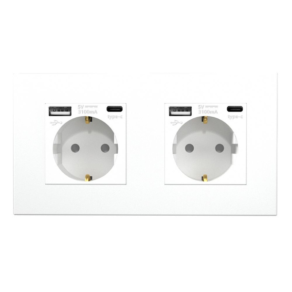Характеристики Розетка электрическая двойная с USB и type-C входами, 5 ...