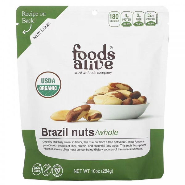 Foods Alive, органические бразильские орехи, цельные, 284 г (10 унций ...