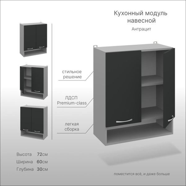Шкаф кухонный навесной 60 см, кухонный модуль навесной - купить с ...