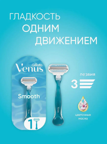 Бритва женская станок для бритья 1 кассета 3 лезвия Venus Smooth ...
