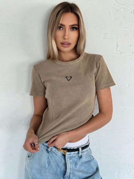 Футболка Clever Fashion, размер 44, 46, цвет бежевый, 95% хлопок 5% ...
