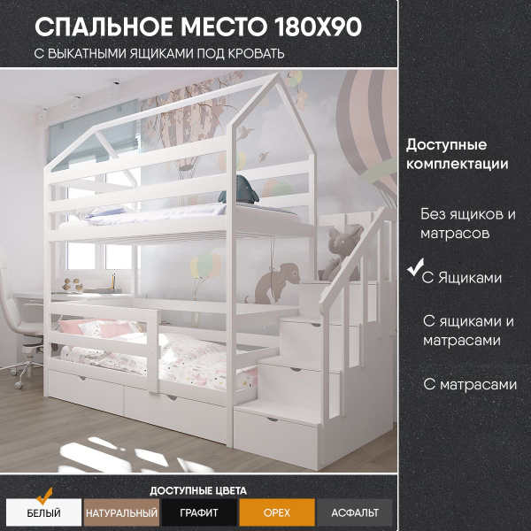 Двухъярусная кровать Лунный Лес Кровать детская Двухъярусная с комодом ...