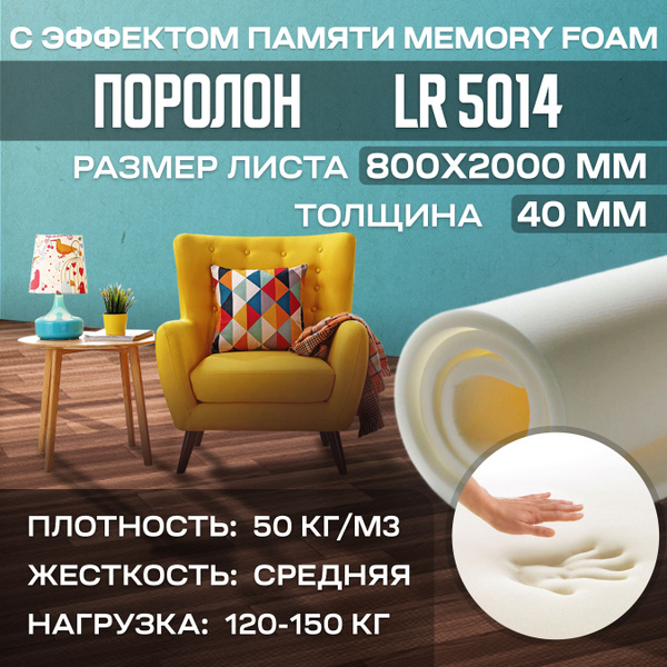 Поролон (Memory foam) с эффектом памяти LR5014 800x2000х40 мм (80х200х4 ...