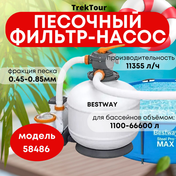 Песочный фильтр-насос для бассейна 11355л/ч, резервуар для песка 36кг ...