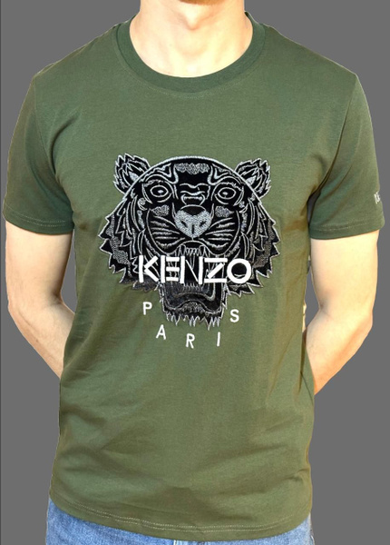 Футболка Kenzo, размер 48, цвет хаки, хлопок 95%, лайкра 5% - купить по ...