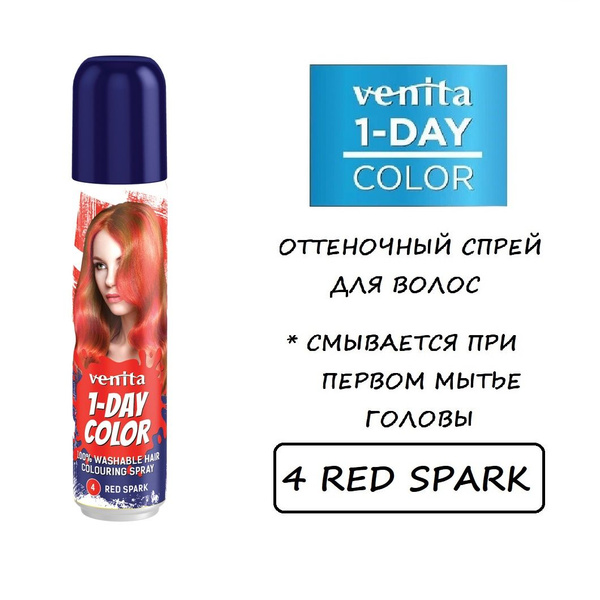 Характеристики Оттеночный спрей для волос 1-Day Color Venita, тон 4 Red ...