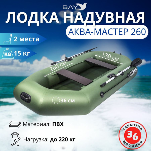 Лодка надувная надувная Моторно-гребная Аква МАСТЕР 260 зеленого цвета ...