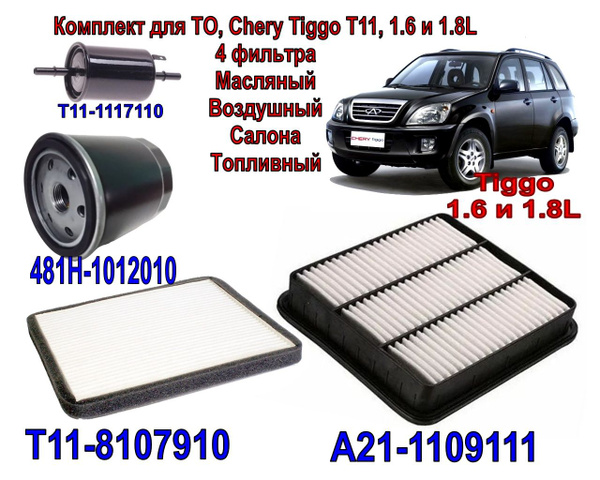 Фильтр воздушный + салонный + масляный + топливный Chery Tiggo (T11 ...